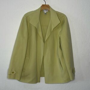 Talbots Open Front Blazer Jacket Wool Angora Cashmere Pale Yellow Green Women 14